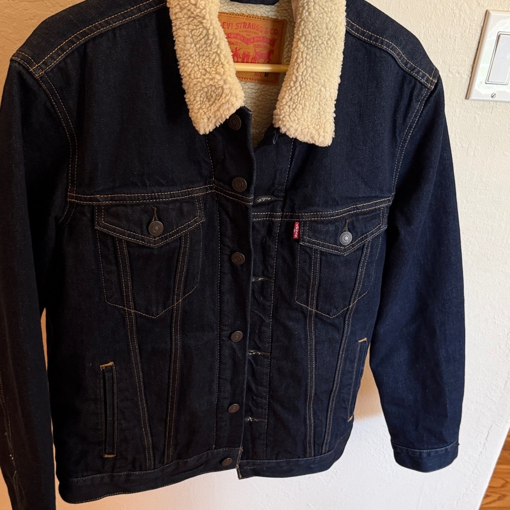 Levi's Dark Blue Jacket with Cream Sherpa Collar
